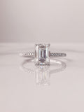 2.0 CT Emerald Cut Moissanite Hidden Halo Engagement Ring