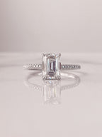 2.0 CT Emerald Cut Moissanite Hidden Halo Engagement Ring