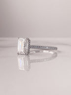 2.0 CT Emerald Cut Moissanite Hidden Halo Engagement Ring