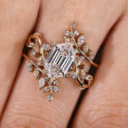Hexagon Step Engagement Ring With Wedding Band In Nature Inspired
