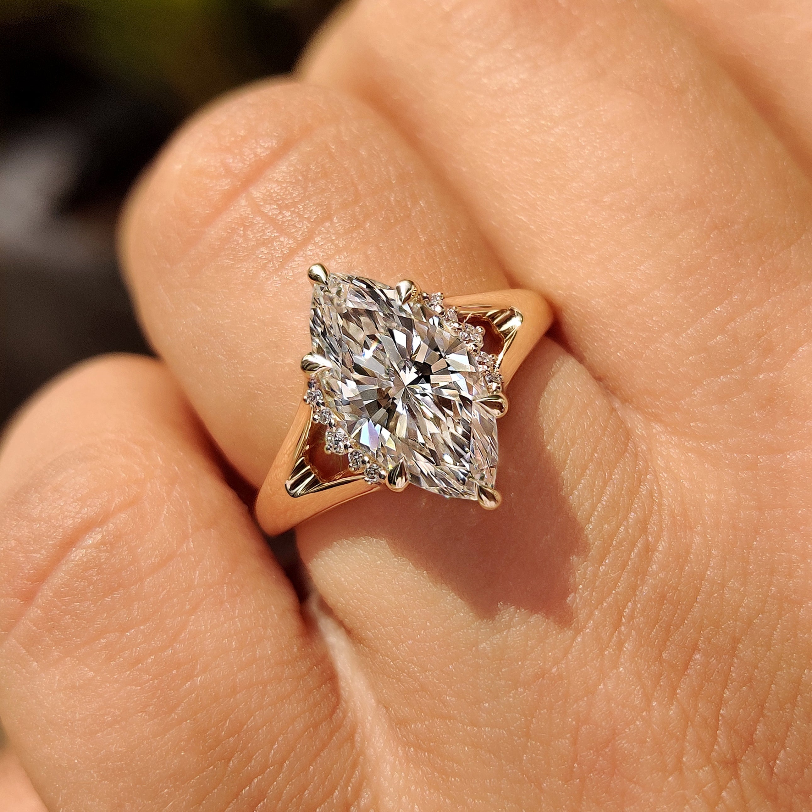 Marquise Diamond Ring In Hidden Flower Pink Ruby