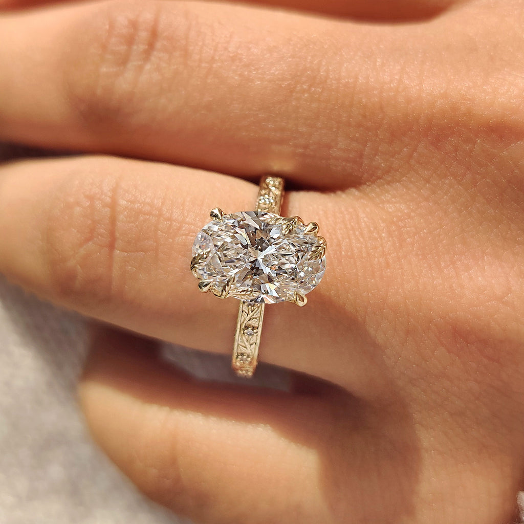 Oval Cut Nature Inspired Engagement Ring In Euro Shank