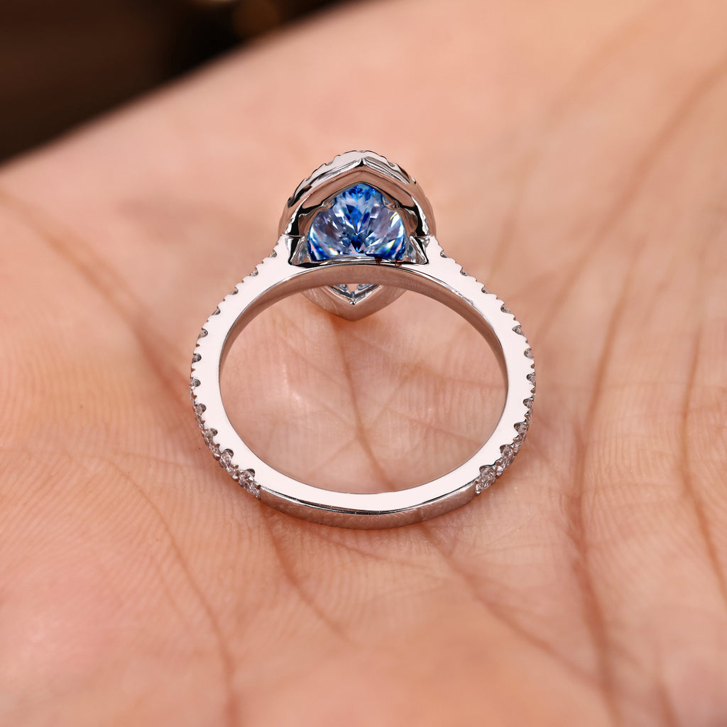 Blue Marquise Cut Diamond Ring in Halo Style