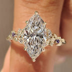 Marquise Diamond Ring in Nature Inspired Style with Amethyst Gemstone