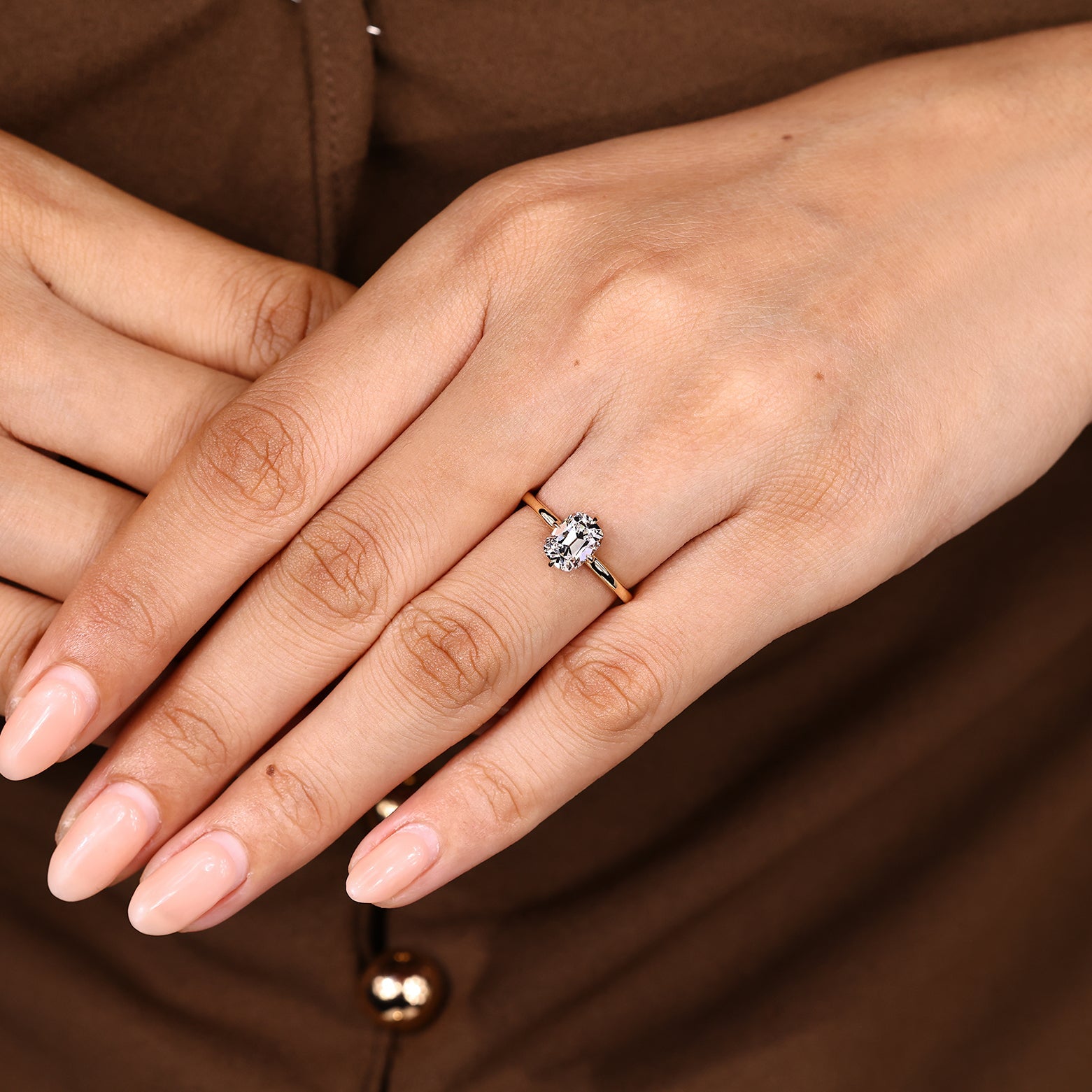 Cushion OMC Cut Hidden Halo Engagement Ring In Solitaire Style