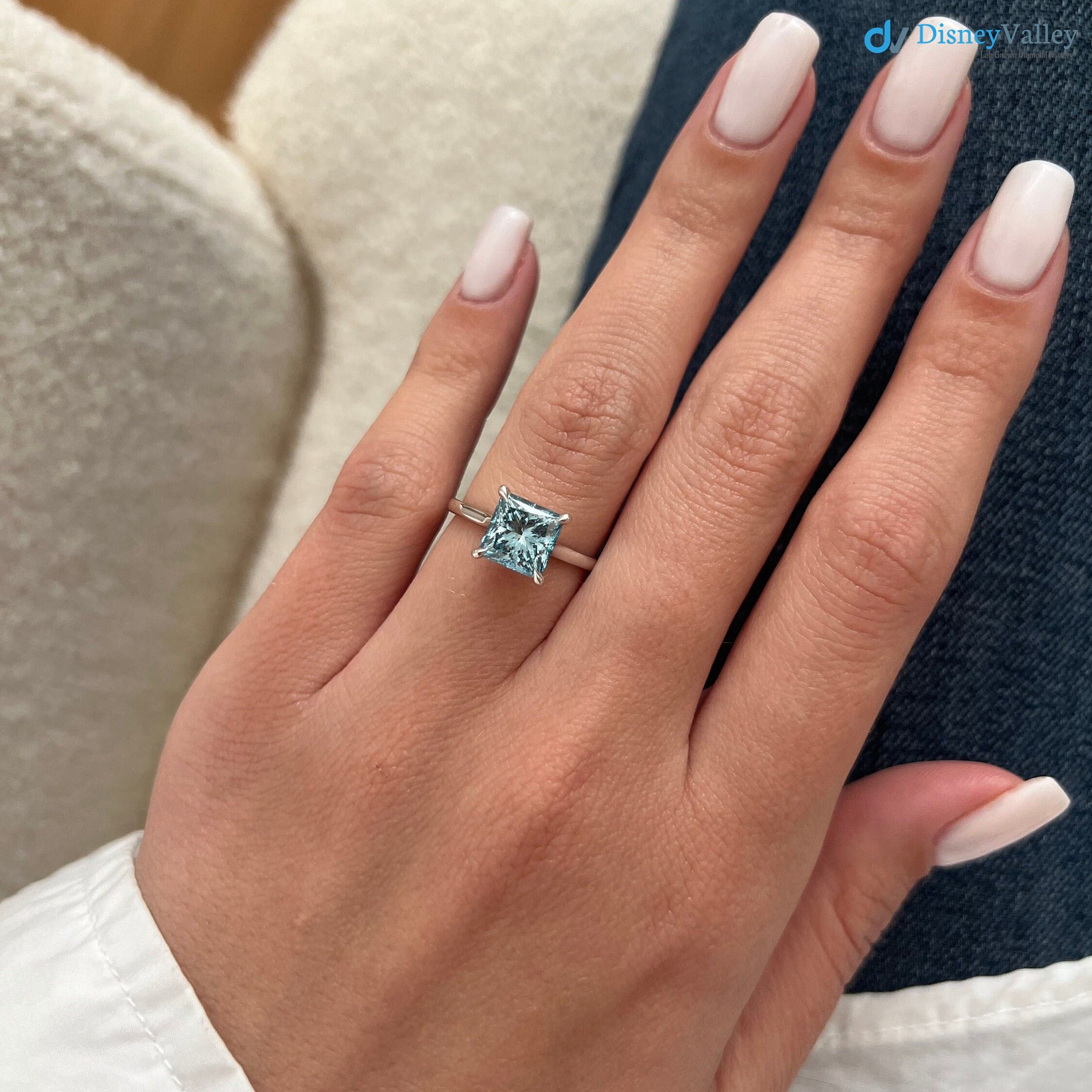 2 Carat Princess Cut Fancy Vivid Blue Lab Grown Diamond Engagement Ring - DisneyValley 