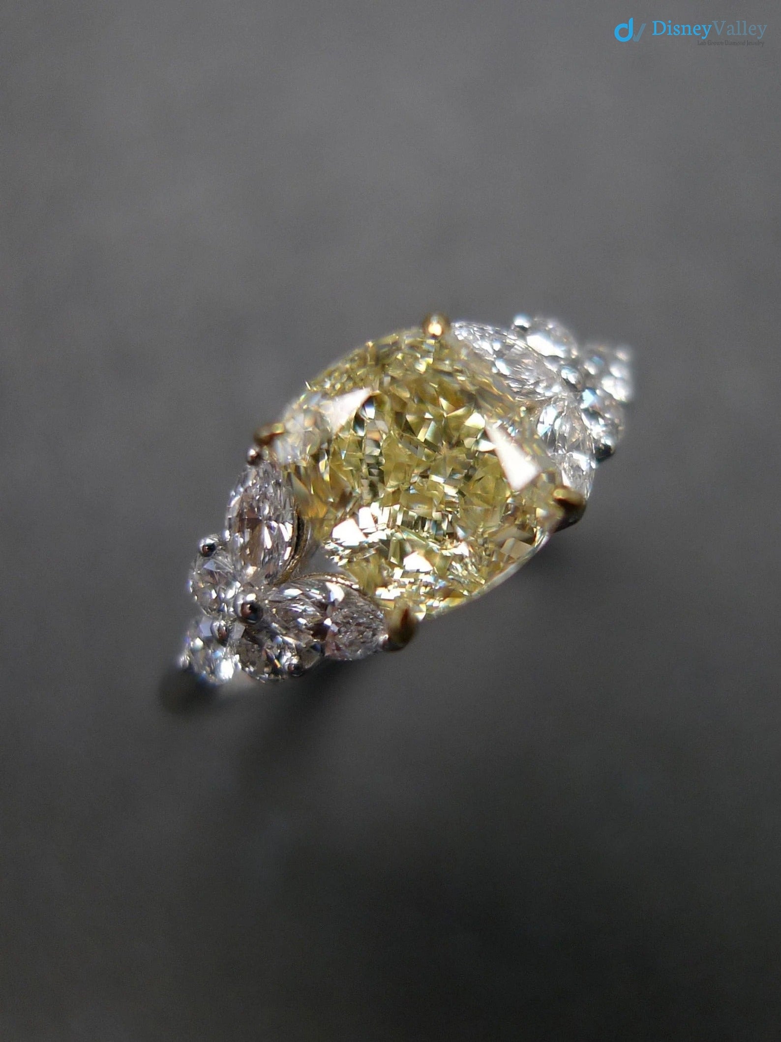 Cushion Yellow Diamond Unique Engagement Ring with Marquise Cut Diamond - DisneyValley 
