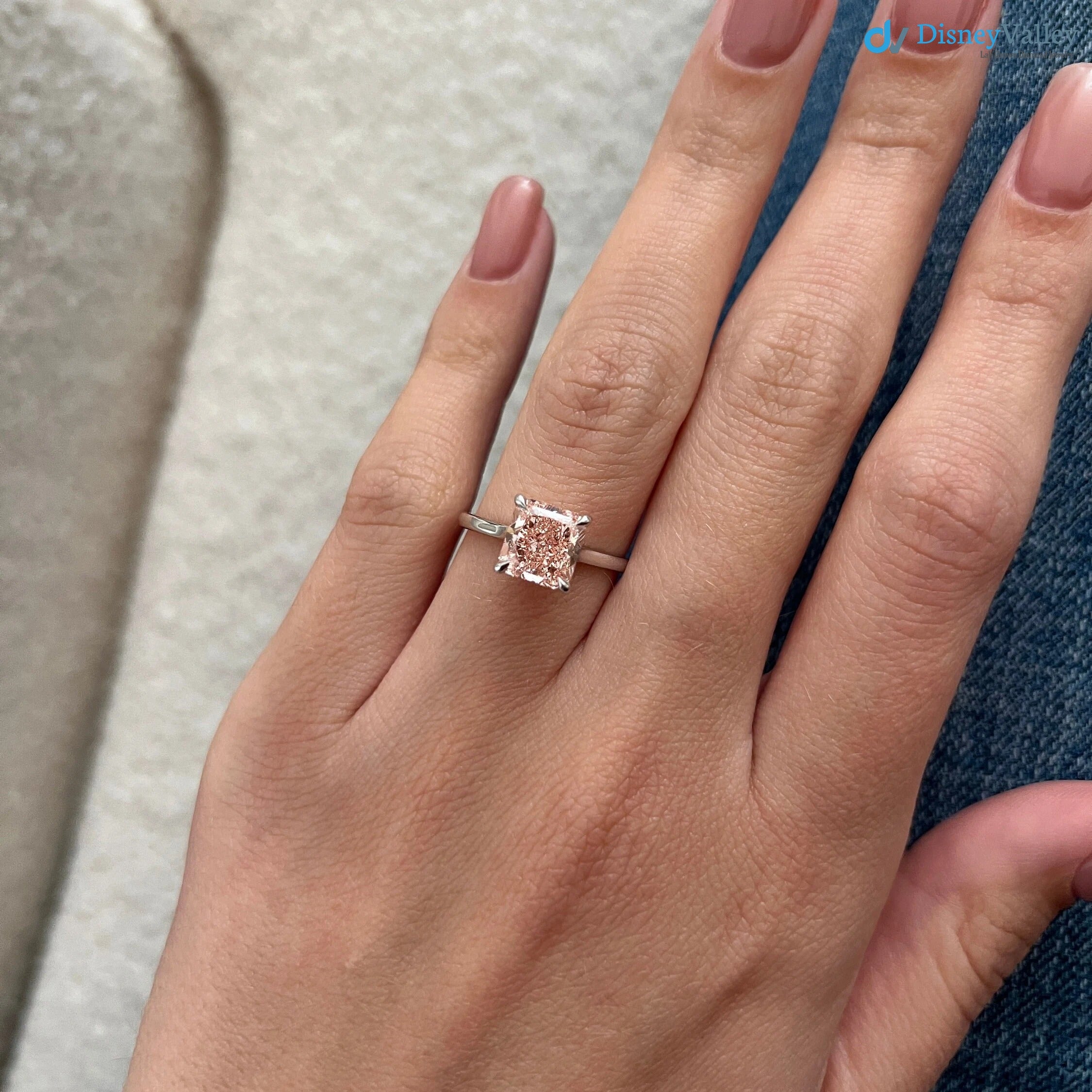 2 Carat Radiant Fancy Intense Pink Lab Grown Diamond Ring - DisneyValley 