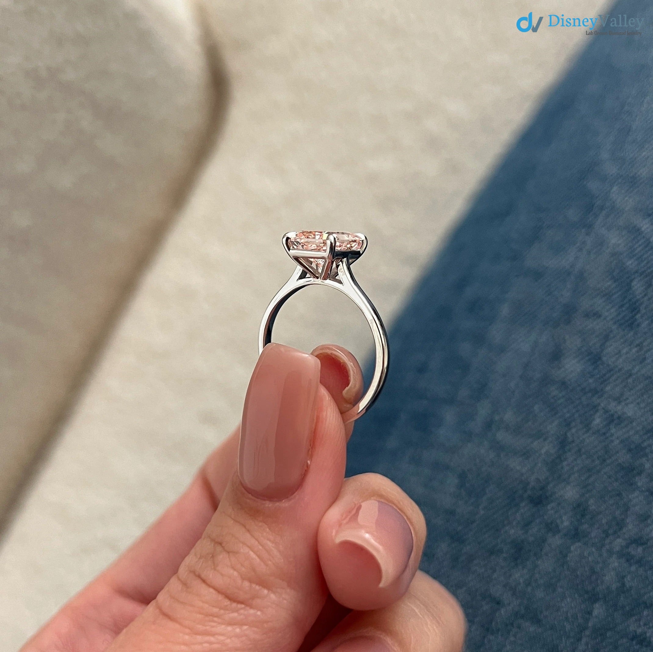 2 Carat Radiant Fancy Intense Pink Lab Grown Diamond Ring - DisneyValley 