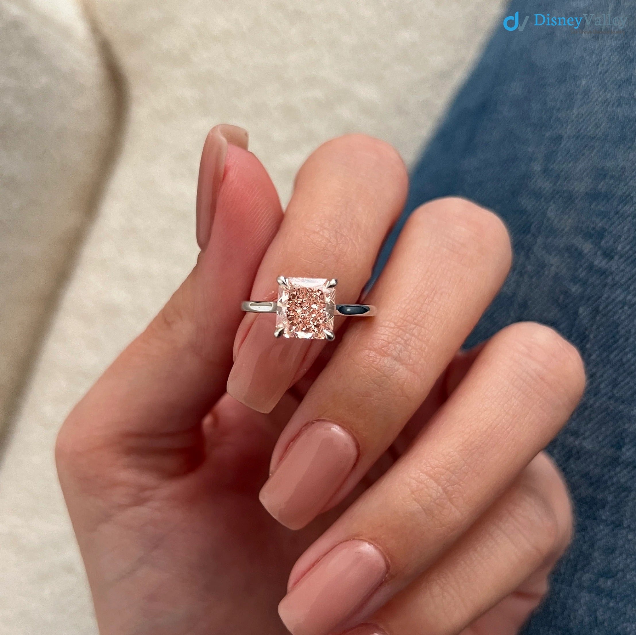 2 Carat Radiant Fancy Intense Pink Lab Grown Diamond Ring - DisneyValley 