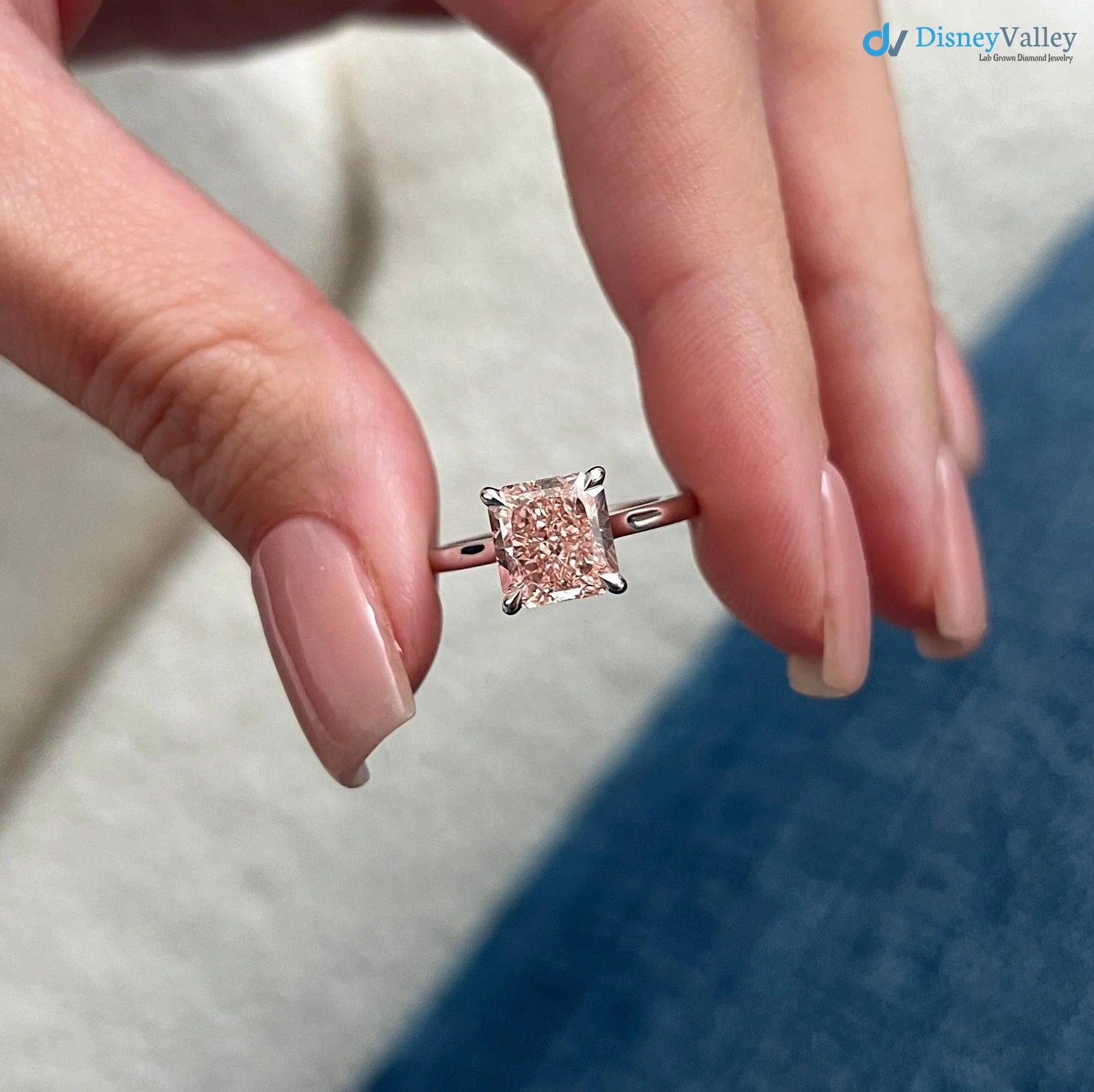2 Carat Radiant Fancy Intense Pink Lab Grown Diamond Ring - DisneyValley 