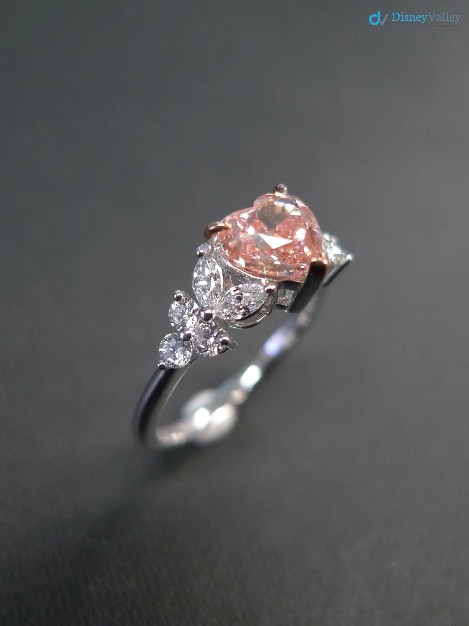 Pink Diamond Lab Grown Diamond Heart Shape Engagement Ring Jewelry Gifts Stackable Ring - DisneyValley 