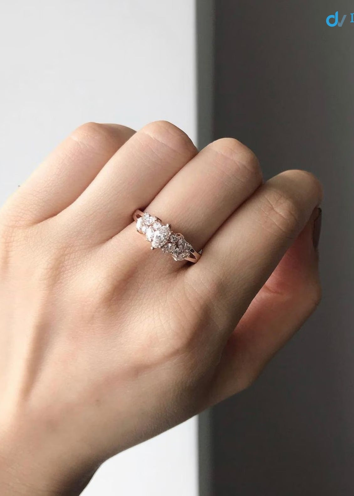 Unique Engagement ring with Marquise Cut Diamond minimalist ring - DisneyValley 