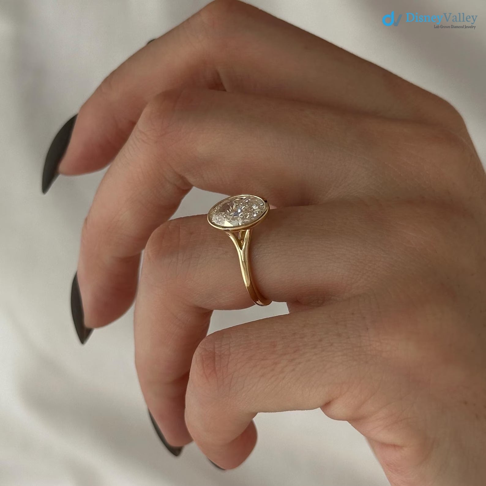 2 Carat Oval Lab Grown Diamond Solitaire Ring Bezel Set Diamond Engagement Ring - DisneyValley 