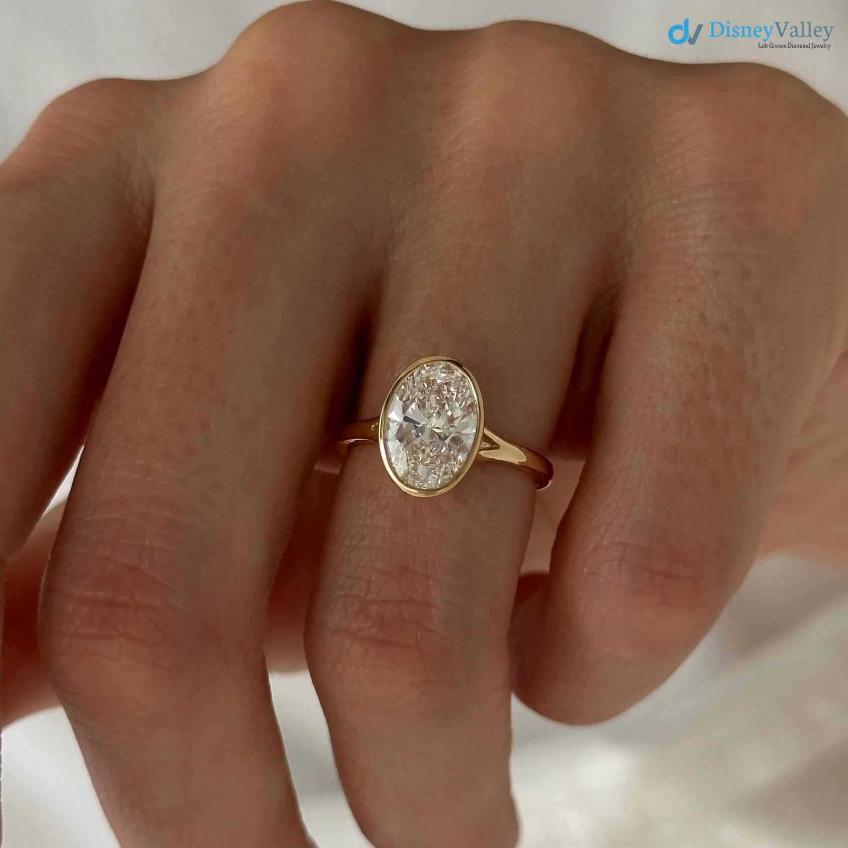 2 Carat Oval Lab Grown Diamond Solitaire Ring Bezel Set Diamond Engagement Ring - DisneyValley 