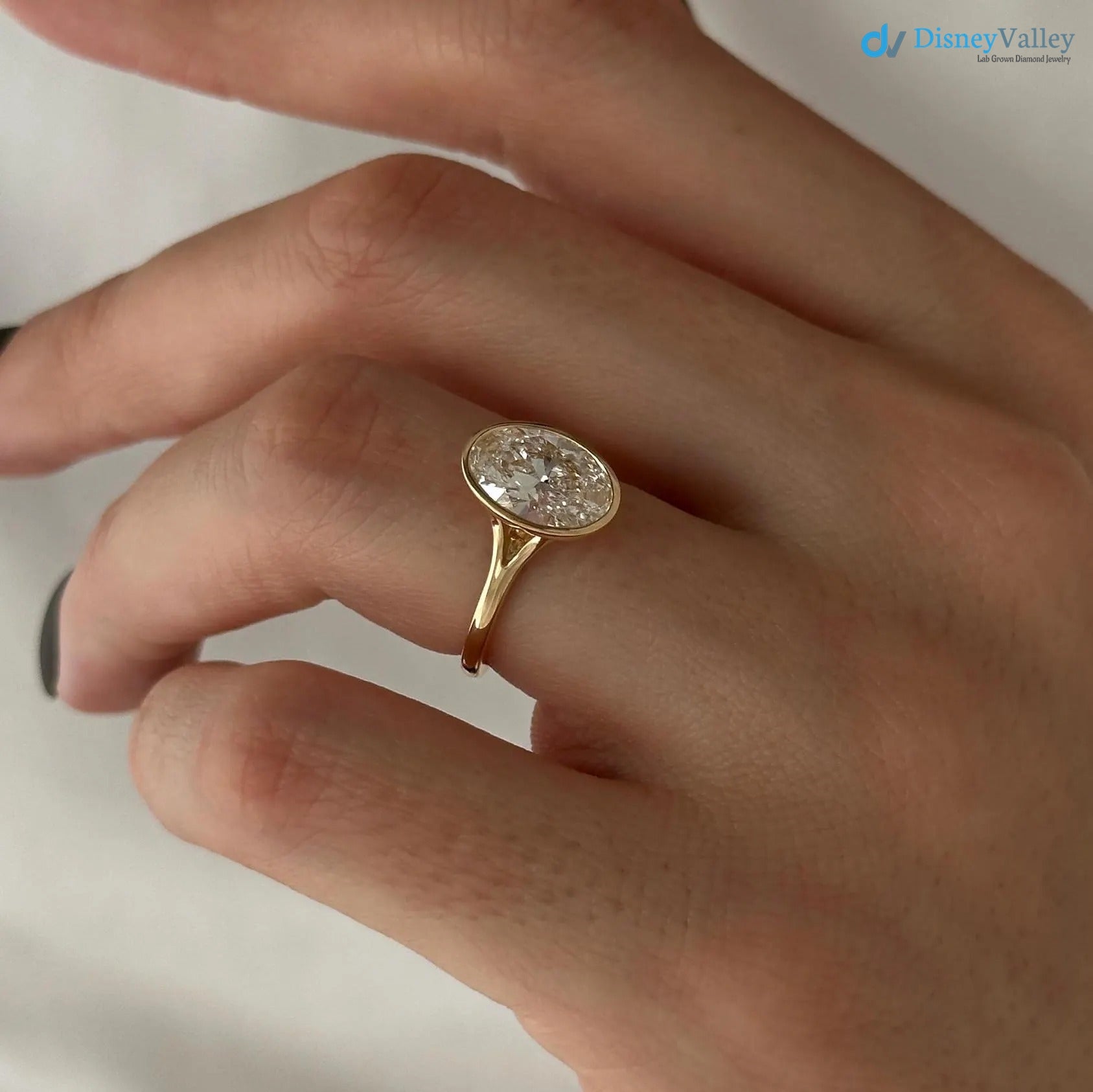 2 Carat Oval Lab Grown Diamond Solitaire Ring Bezel Set Diamond Engagement Ring - DisneyValley 