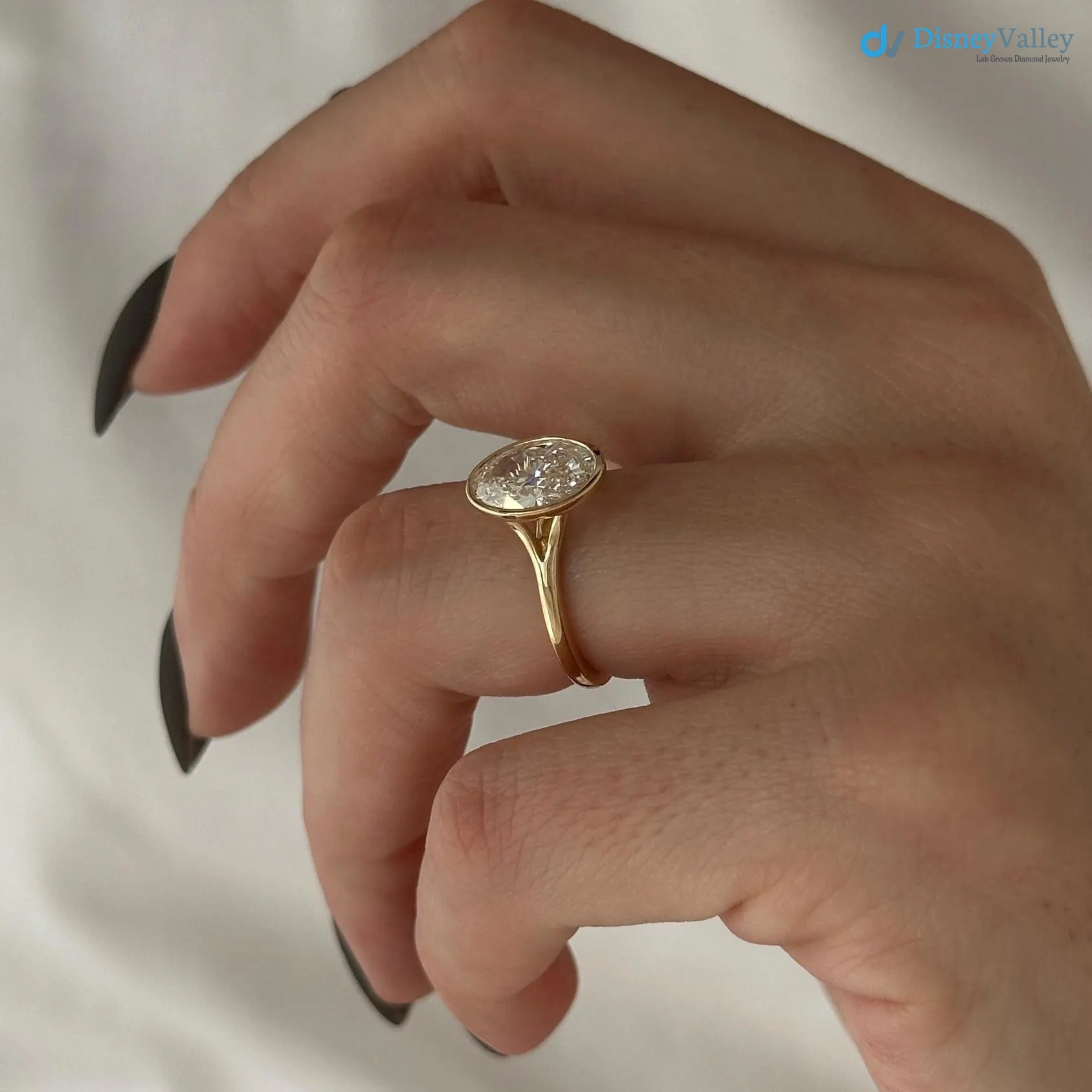 2 Carat Oval Lab Grown Diamond Solitaire Ring Bezel Set Diamond Engagement Ring - DisneyValley 