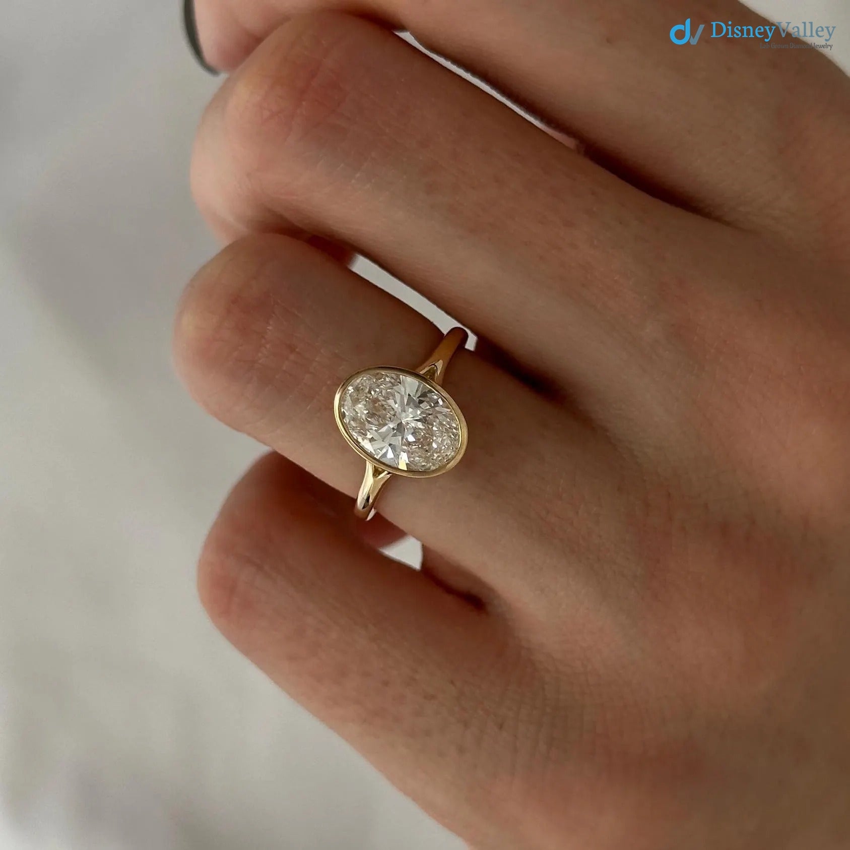 2 Carat Oval Lab Grown Diamond Solitaire Ring Bezel Set Diamond Engagement Ring - DisneyValley 