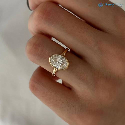 2 Carat Oval Lab Grown Diamond Solitaire Ring Bezel Set Diamond Engagement Ring - DisneyValley 