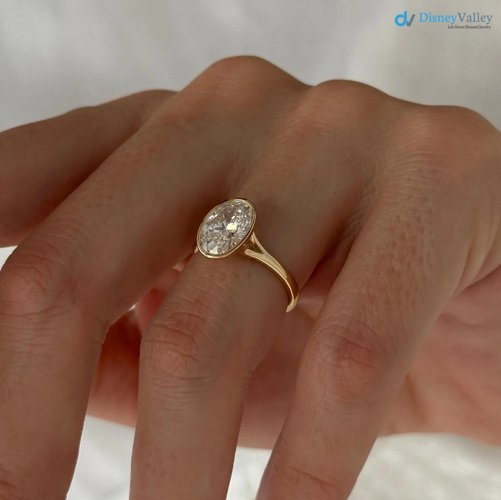 2 Carat Oval Lab Grown Diamond Solitaire Ring Bezel Set Diamond Engagement Ring - DisneyValley 