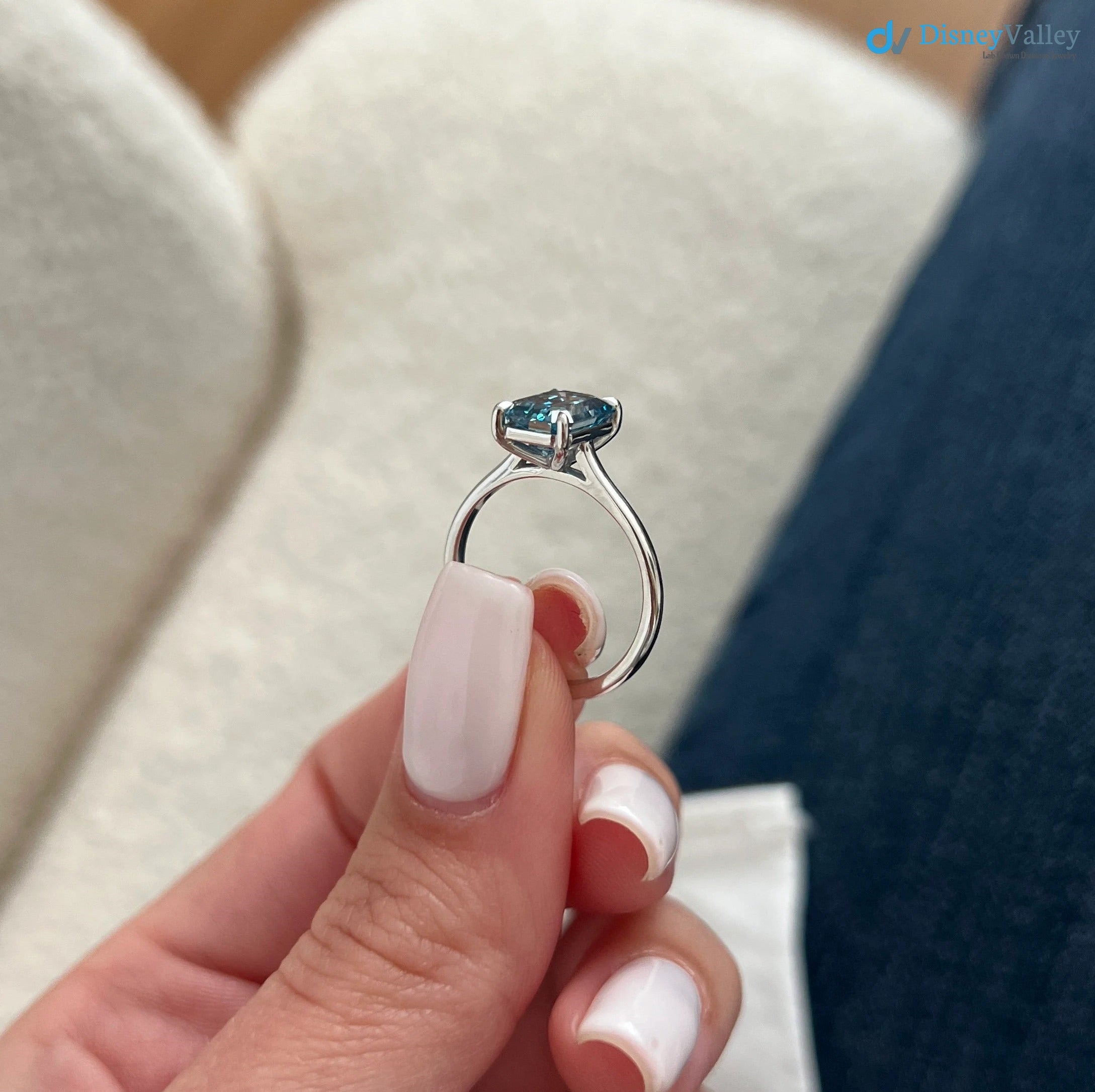 2 Carat Emerald Cut Fancy Vivid Blue Lab Grown Diamond Engagement Ring - DisneyValley 