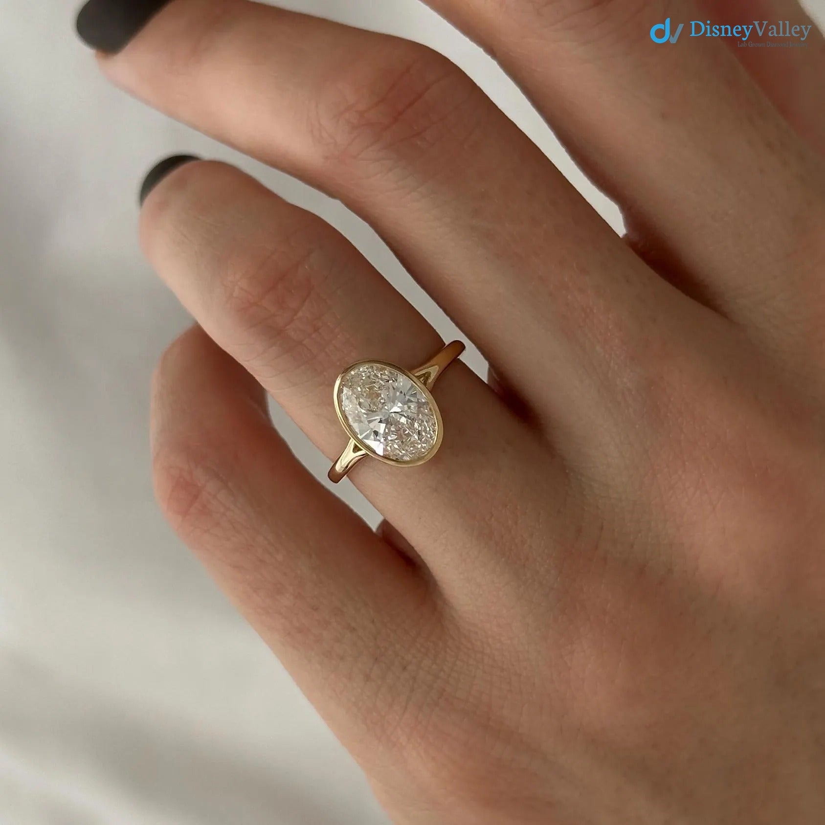 2 Carat Oval Lab Grown Diamond Solitaire Ring Bezel Set Diamond Engagement Ring - DisneyValley 