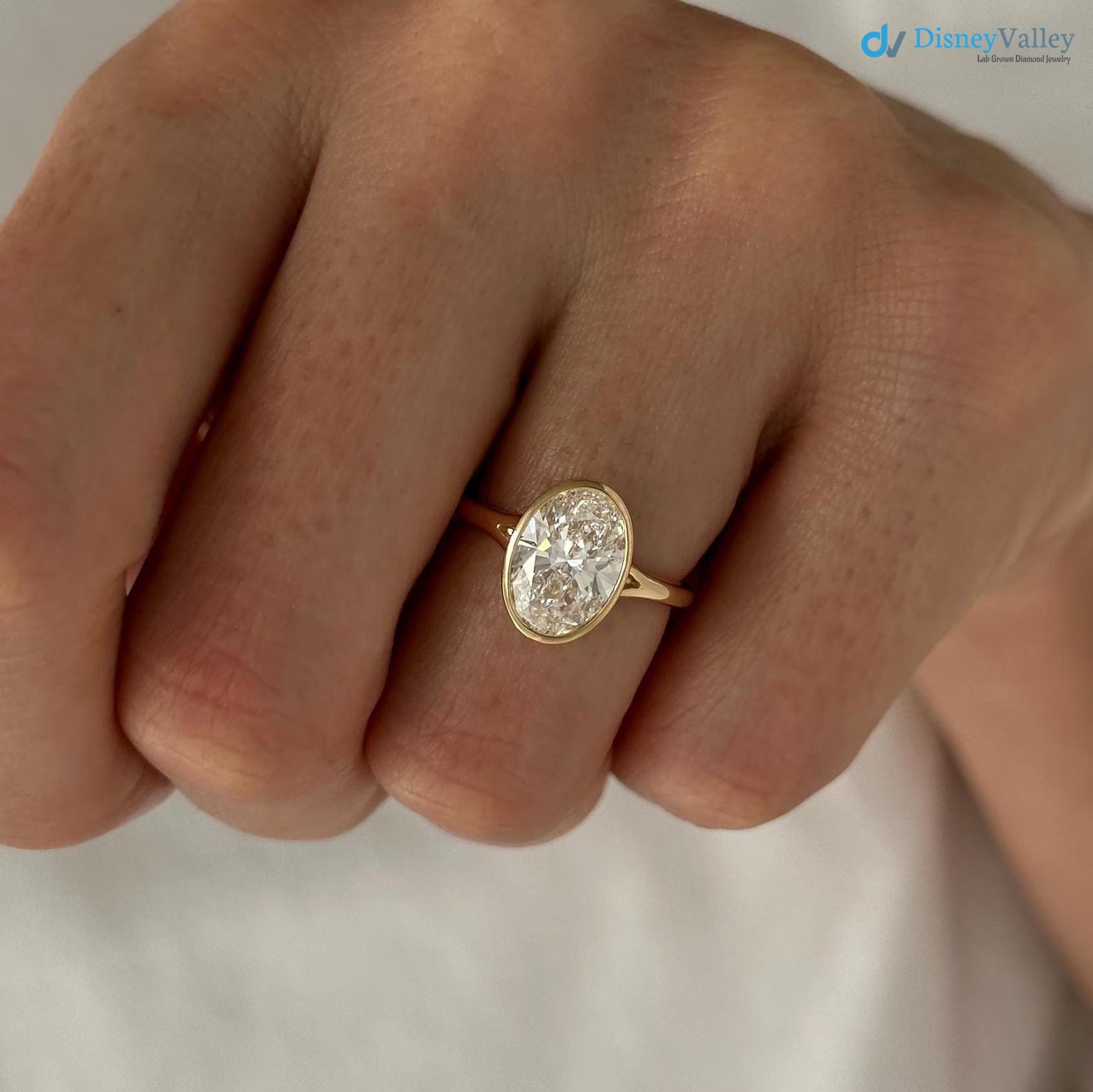 2 Carat Oval Lab Grown Diamond Solitaire Ring Bezel Set Diamond Engagement Ring - DisneyValley 