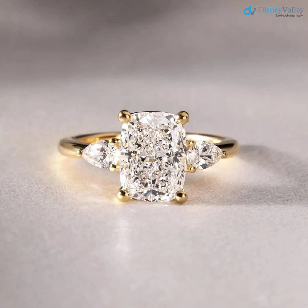 IGI Certified 2CT Elongated Cushion Cut Lab Grown E VVS Diamond engagement Ring - DisneyValley 