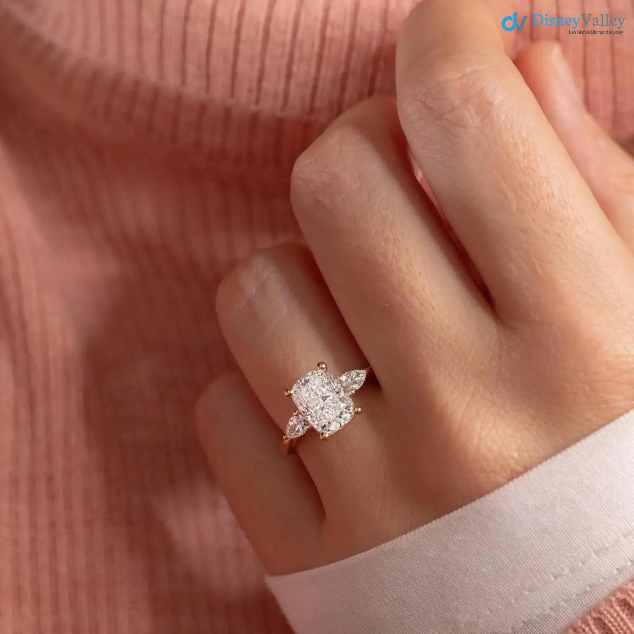 IGI Certified 2CT Elongated Cushion Cut Lab Grown E VVS Diamond engagement Ring - DisneyValley 