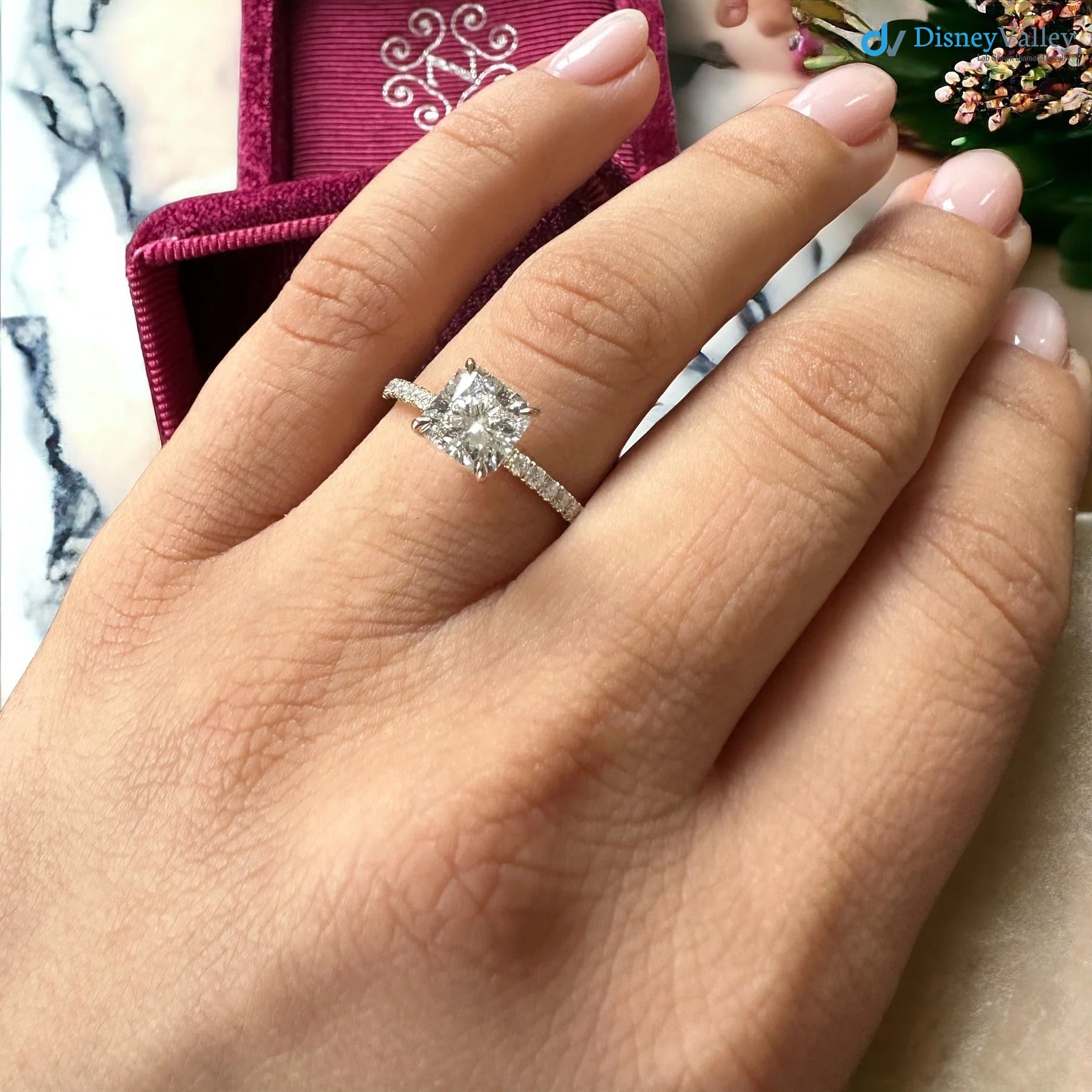 1.5 ct Lab Grown Diamond Ring , Princess Cut Engagement Ring - DisneyValley 