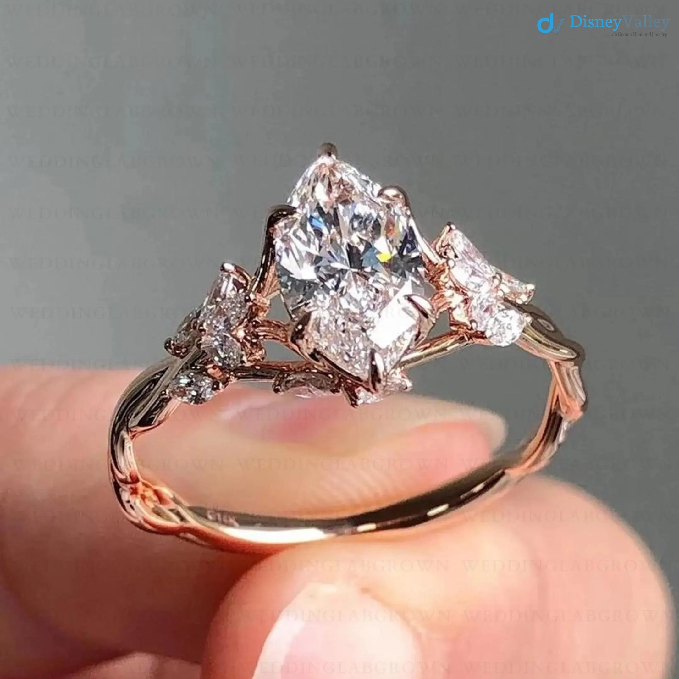 2 Ct Floral Marquise Cut Lab Grown Diamond Wedding Gift Ring Floral Vintage Design Secondary image