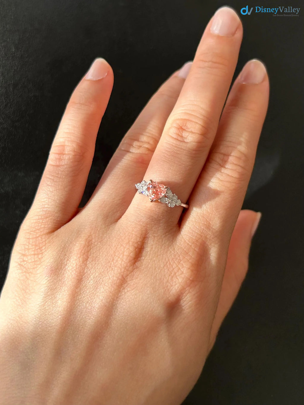 Pink Diamond Lab Grown Diamond Heart Shape Engagement Ring Jewelry Gifts Stackable Ring - DisneyValley 