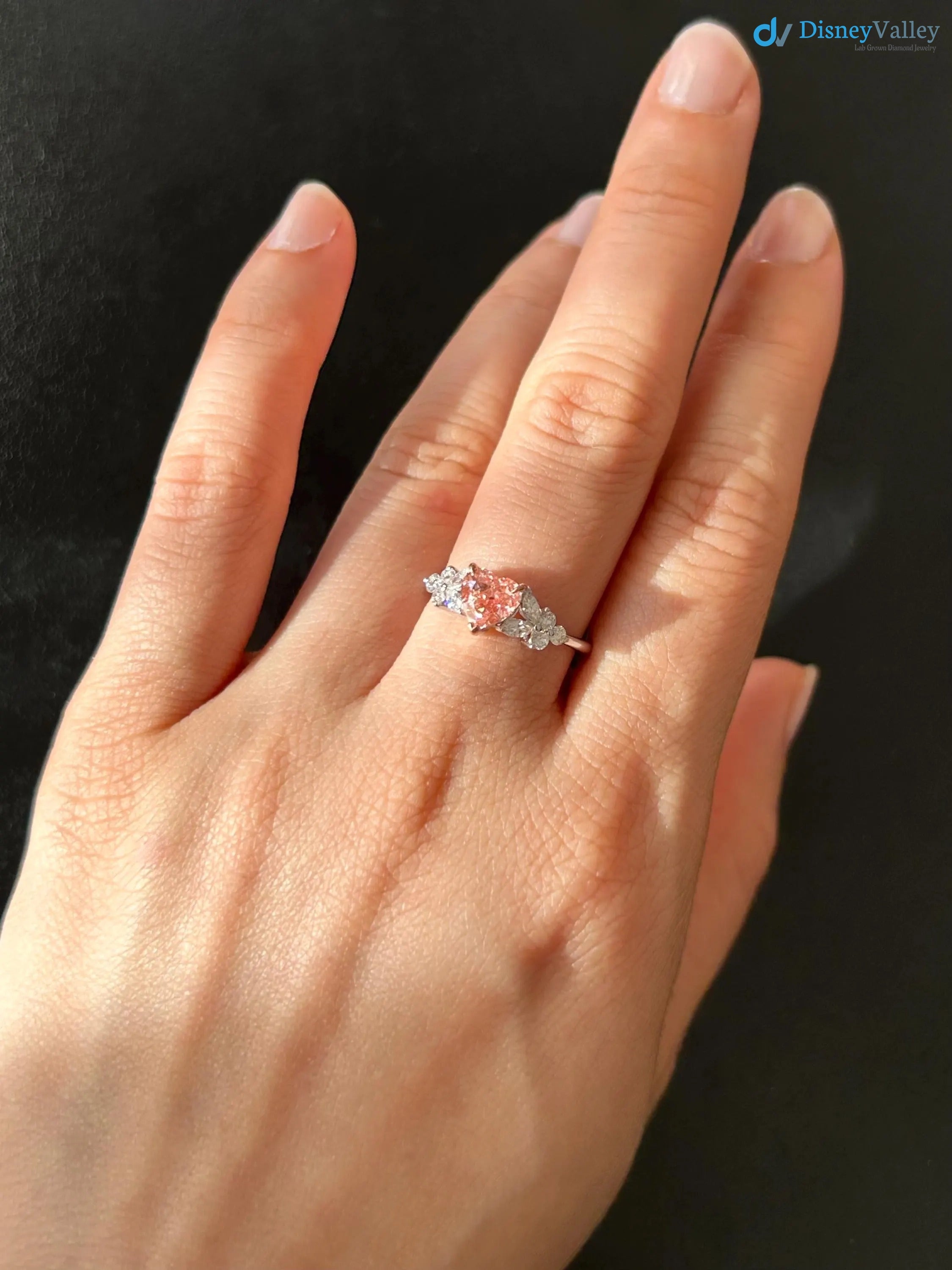 Pink Diamond Lab Grown Diamond Heart Shape Engagement Ring Jewelry Gifts Stackable Ring - DisneyValley 