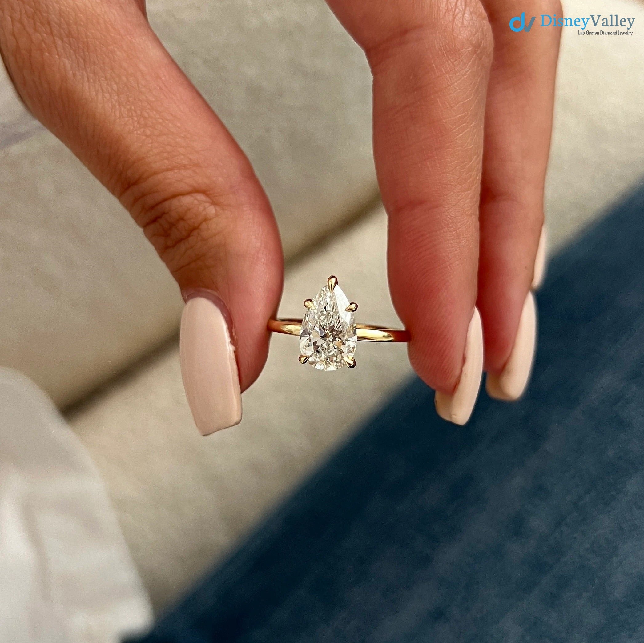 2 Carat Pear Cut Lab Grown Diamond Ring / Pear Shaped Engagement Ring - DisneyValley 