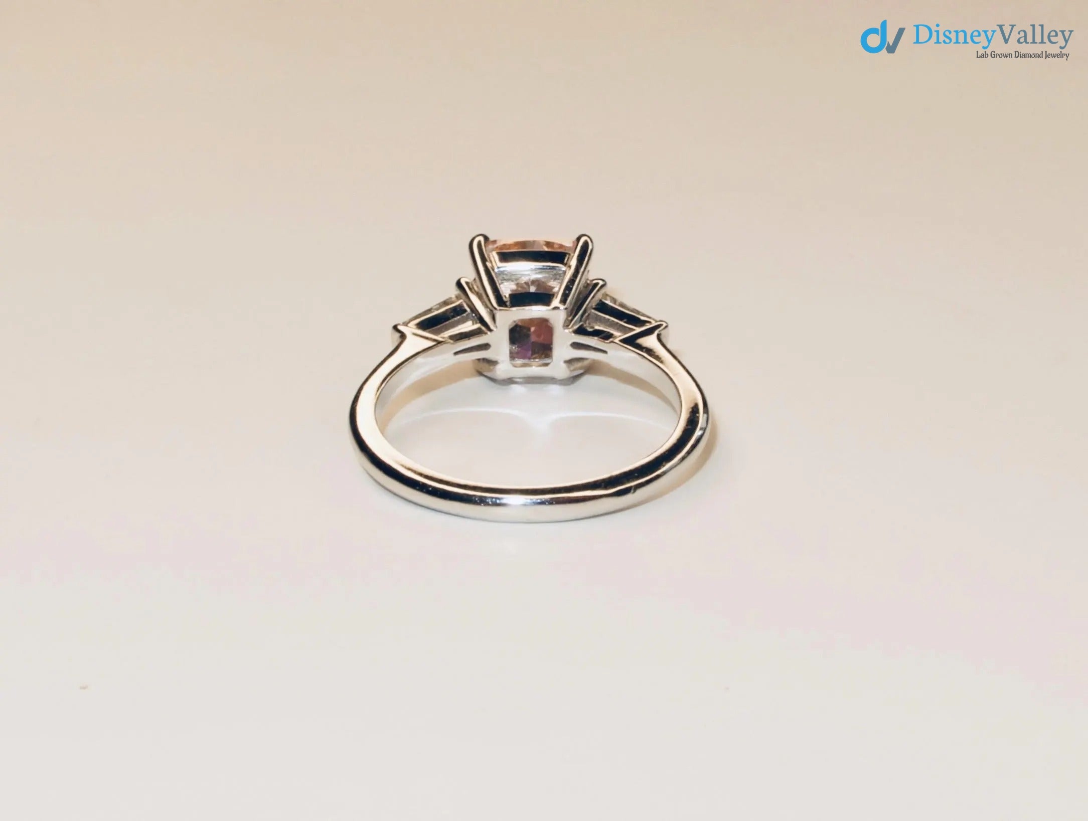 2.50 Carat Cushion Fancy Vivid Pink Lab Diamond 3 Stone Engagement Ring - DisneyValley 