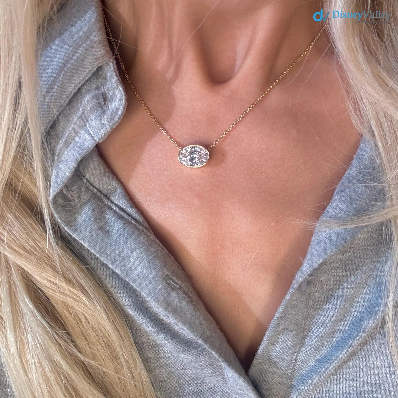 3.00 Ct Lab Grown Bezel Solitaire Necklace - DisneyValley 