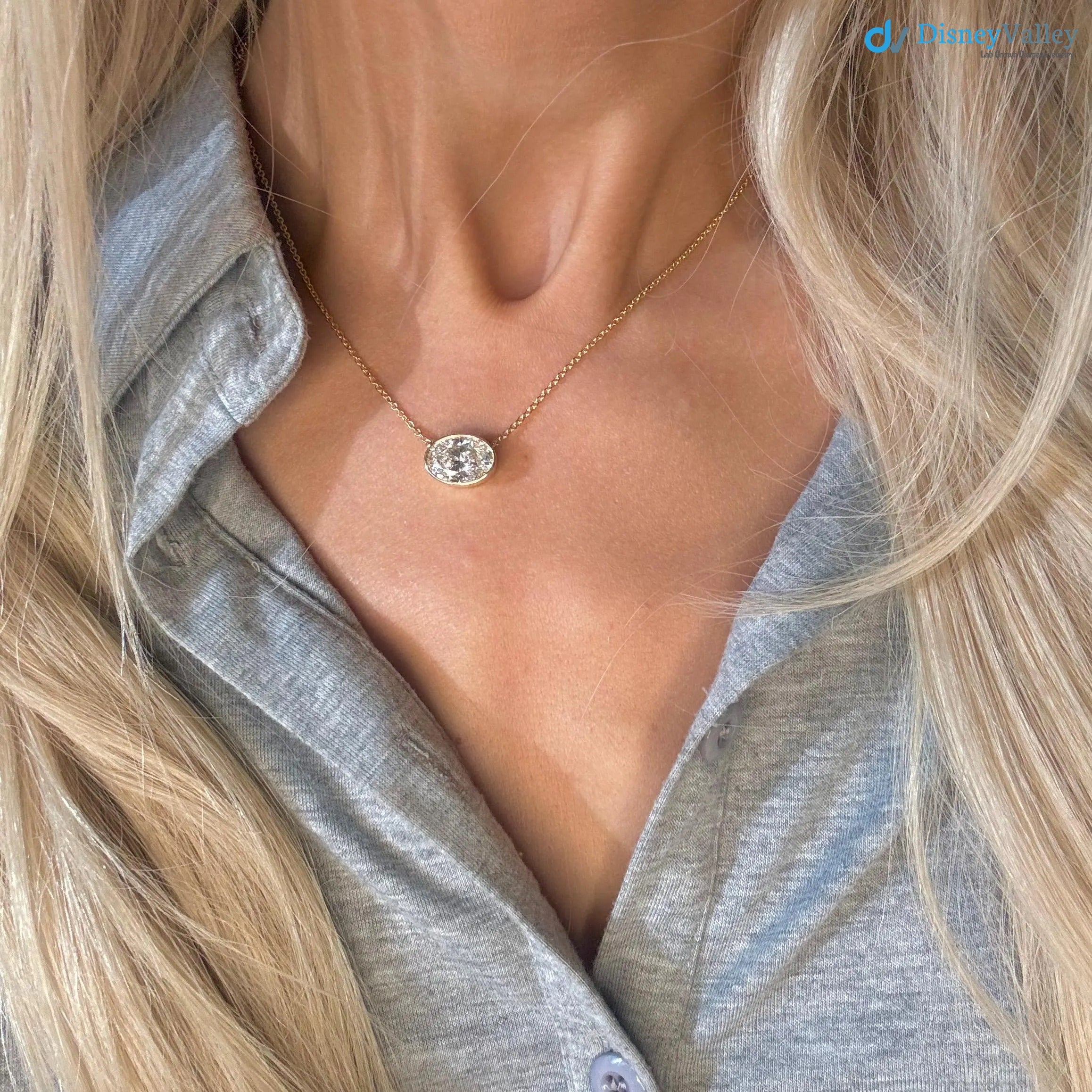 3.00 Ct Lab Grown Bezel Solitaire Necklace - DisneyValley 