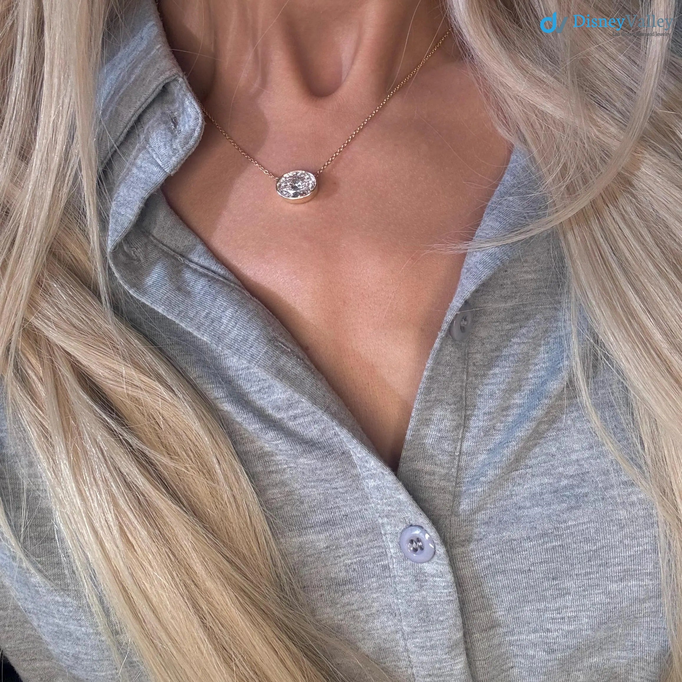 3.00 Ct Lab Grown Bezel Solitaire Necklace - DisneyValley 