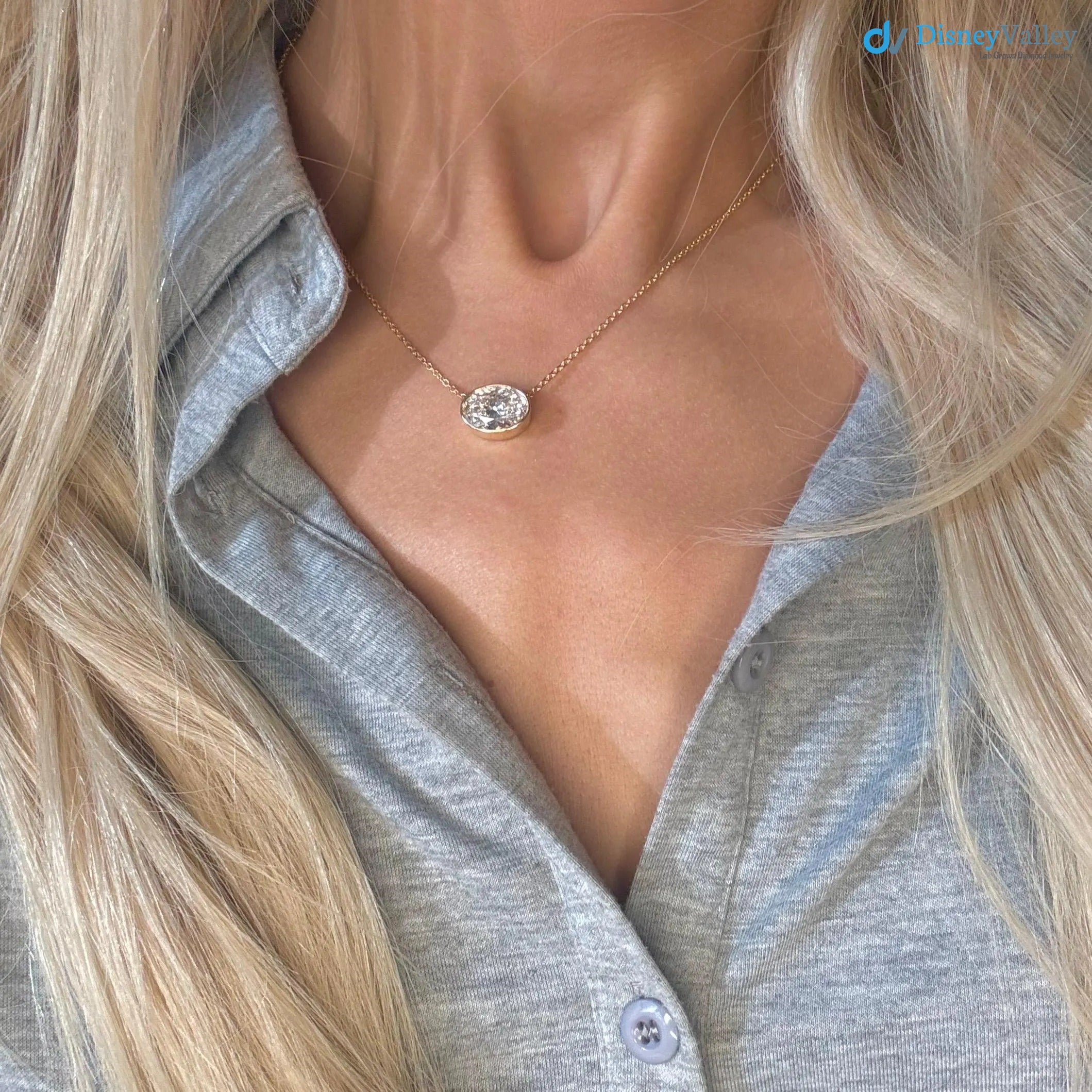 3.00 Ct Lab Grown Bezel Solitaire Necklace - DisneyValley 