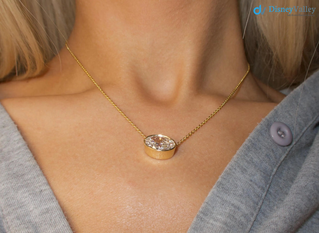 3.00 Ct Lab Grown Bezel Solitaire Necklace - DisneyValley 