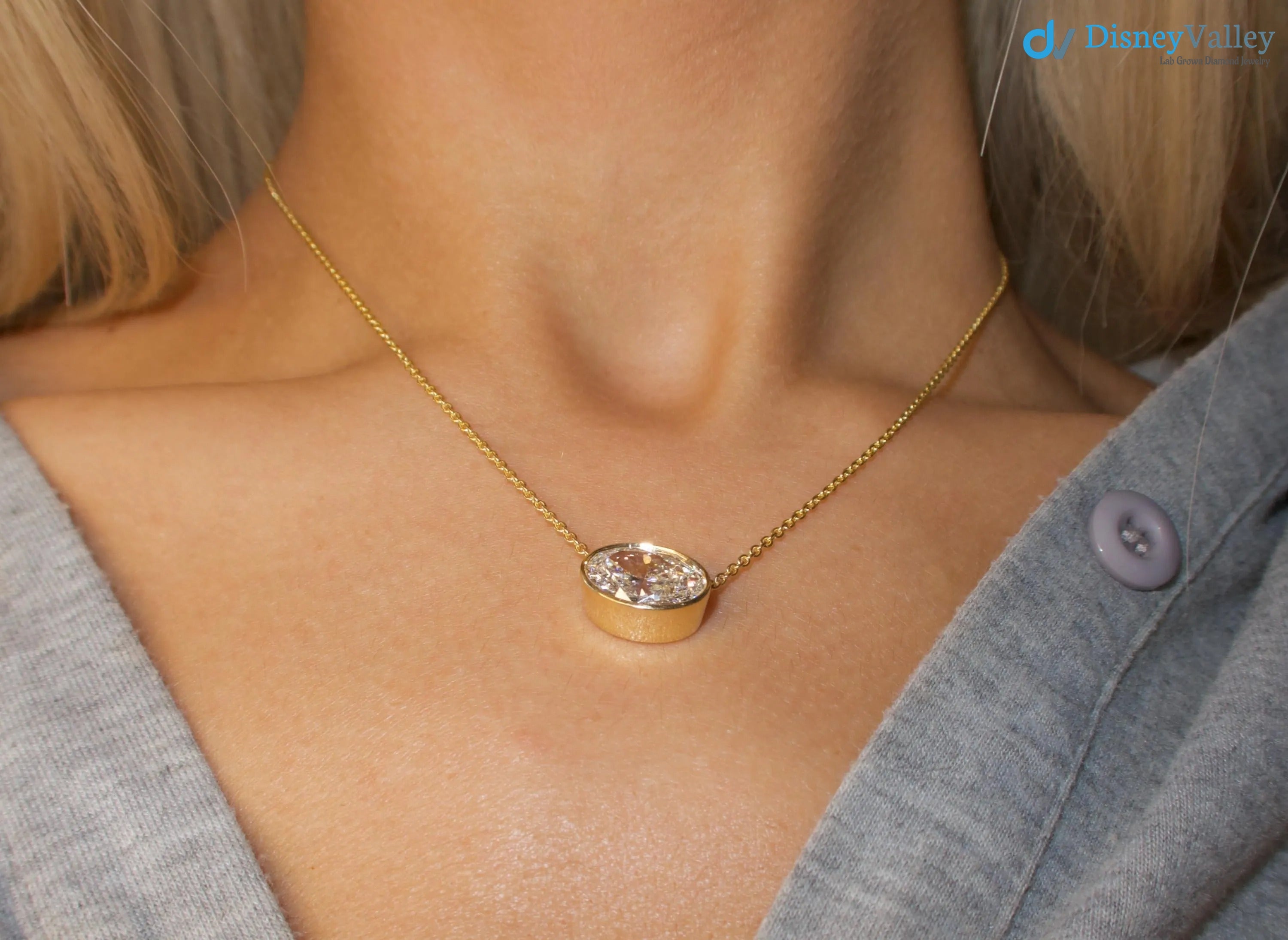 3.00 Ct Lab Grown Bezel Solitaire Necklace - DisneyValley 