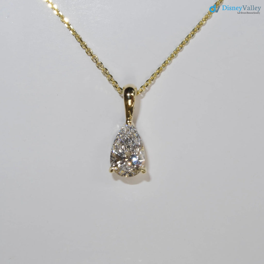 1 Carat Lab Grown Diamond Necklace For Ladies , Pear Shape Solitaire Pendant - DisneyValley 