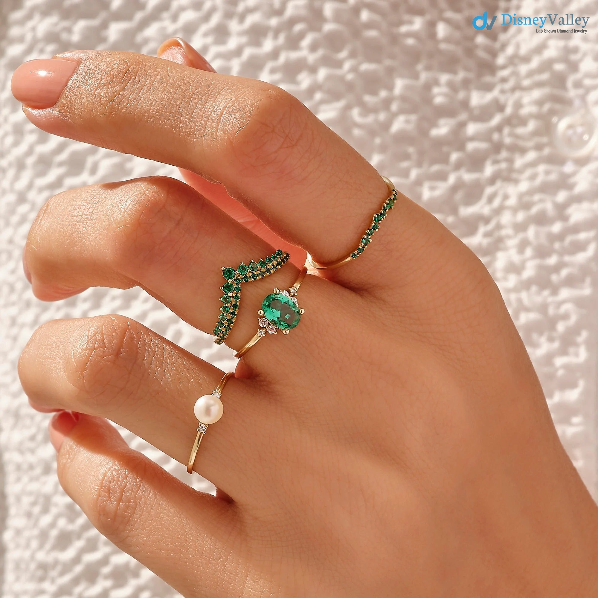 Oval Emerald Ring for Women Solid Gold Emerald Engagement Ring - DisneyValley 