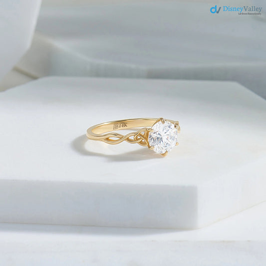 Celtic Knot Engagement Ring, Solid Gold Round Solitaire Ring, Twisted Irish Ring - DisneyValley 