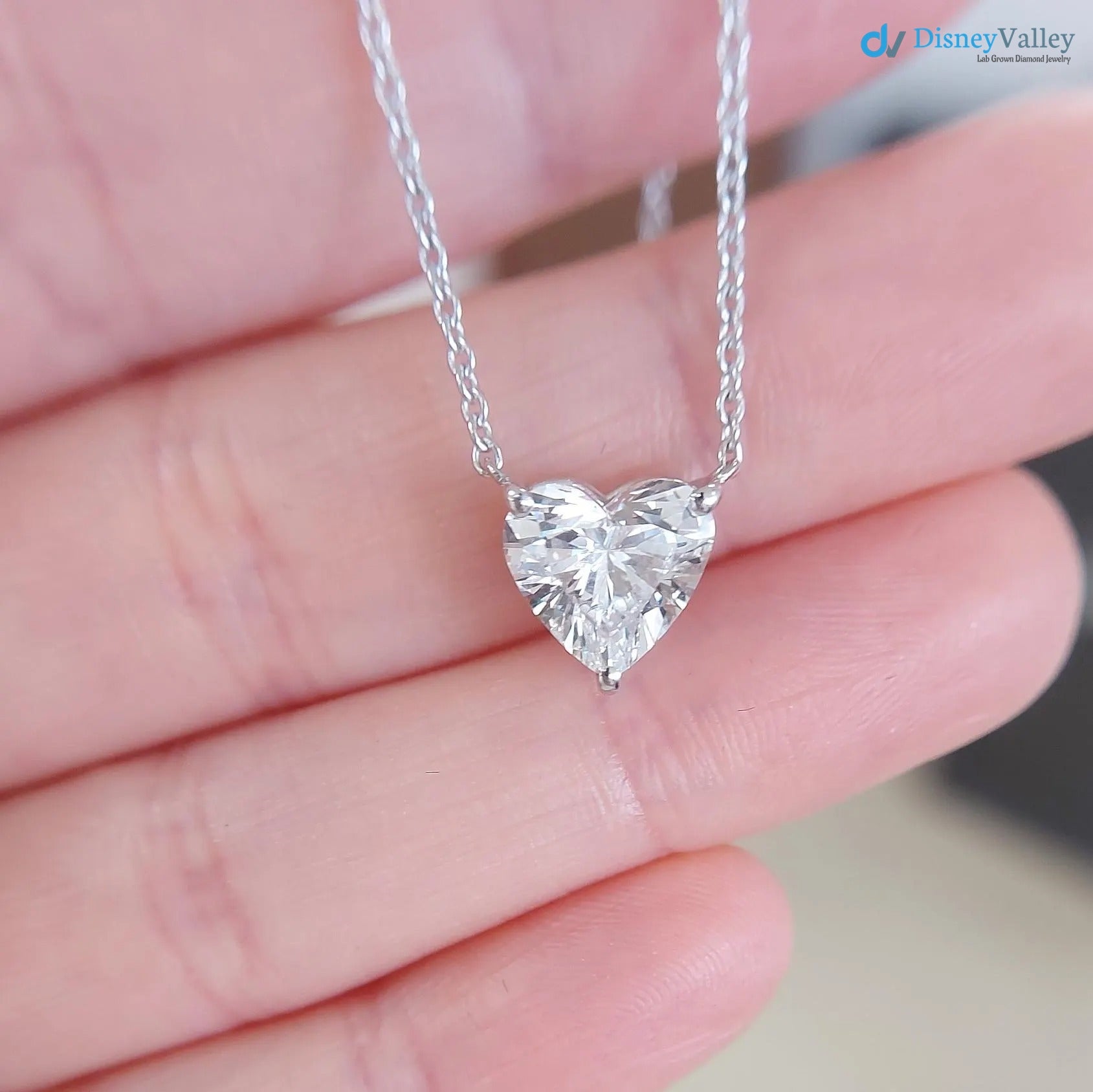 2.00 Ct Heart Cut Diamond Necklace , Lab Grown Diamond Pendant - DisneyValley 
