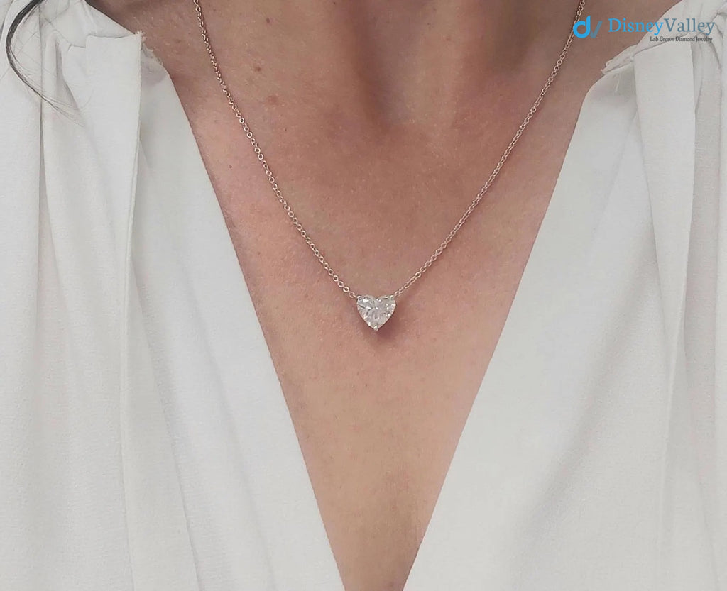 2.00 Ct Heart Cut Diamond Necklace , Lab Grown Diamond Pendant - DisneyValley 
