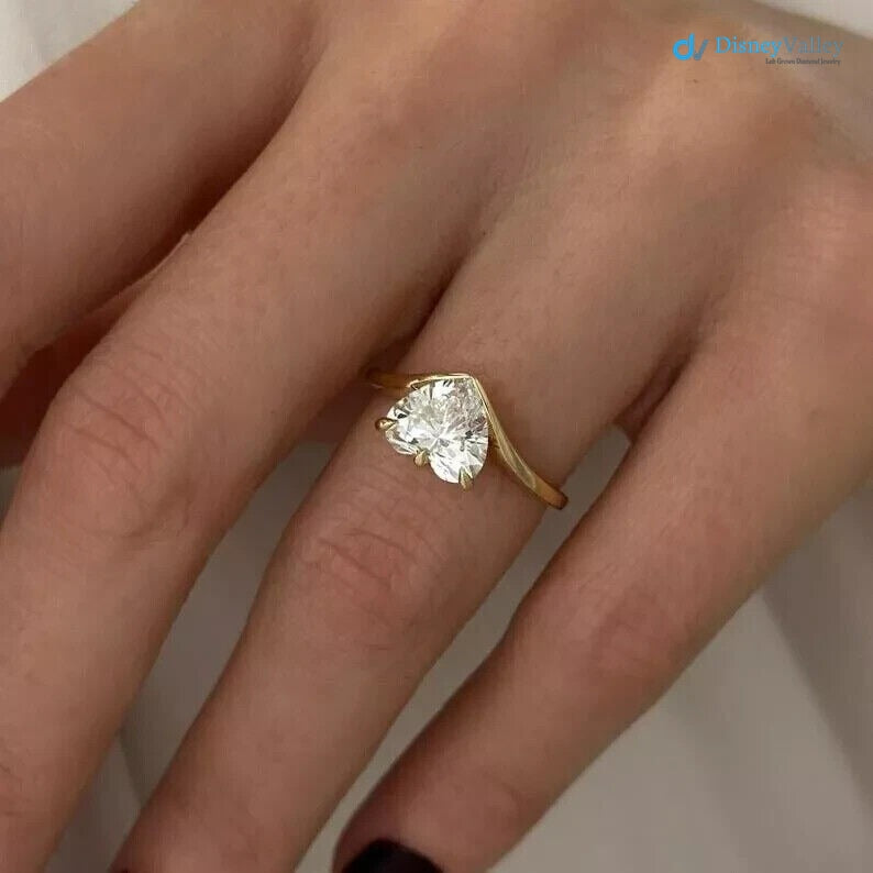 2 Ct Heart Cut Women Engagement Ring 14K Yellow Gold lab grown Diamond - DisneyValley 