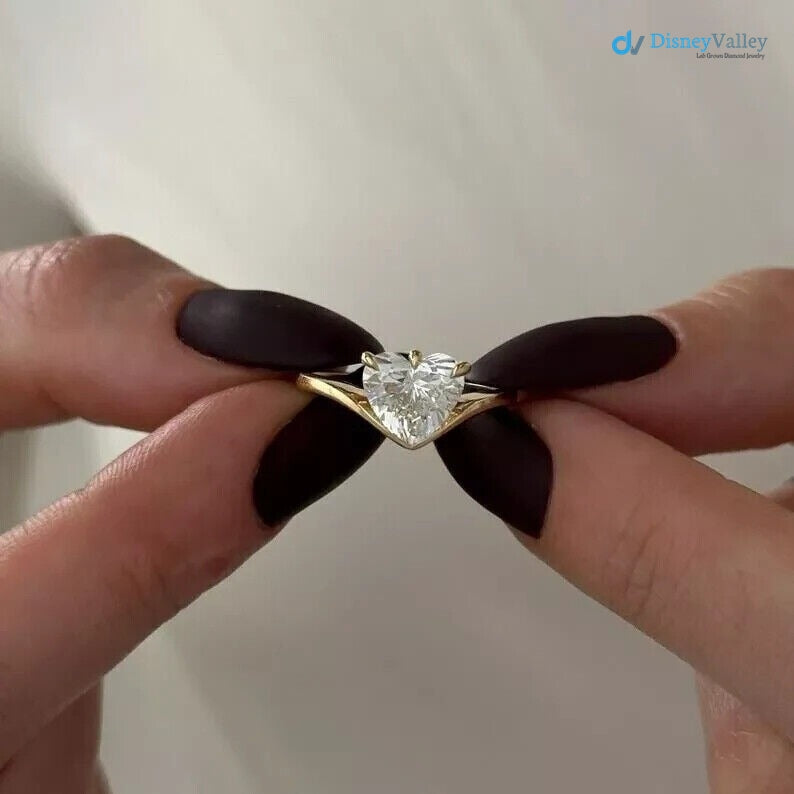 2 Ct Heart Cut Women Engagement Ring 14K Yellow Gold lab grown Diamond - DisneyValley 
