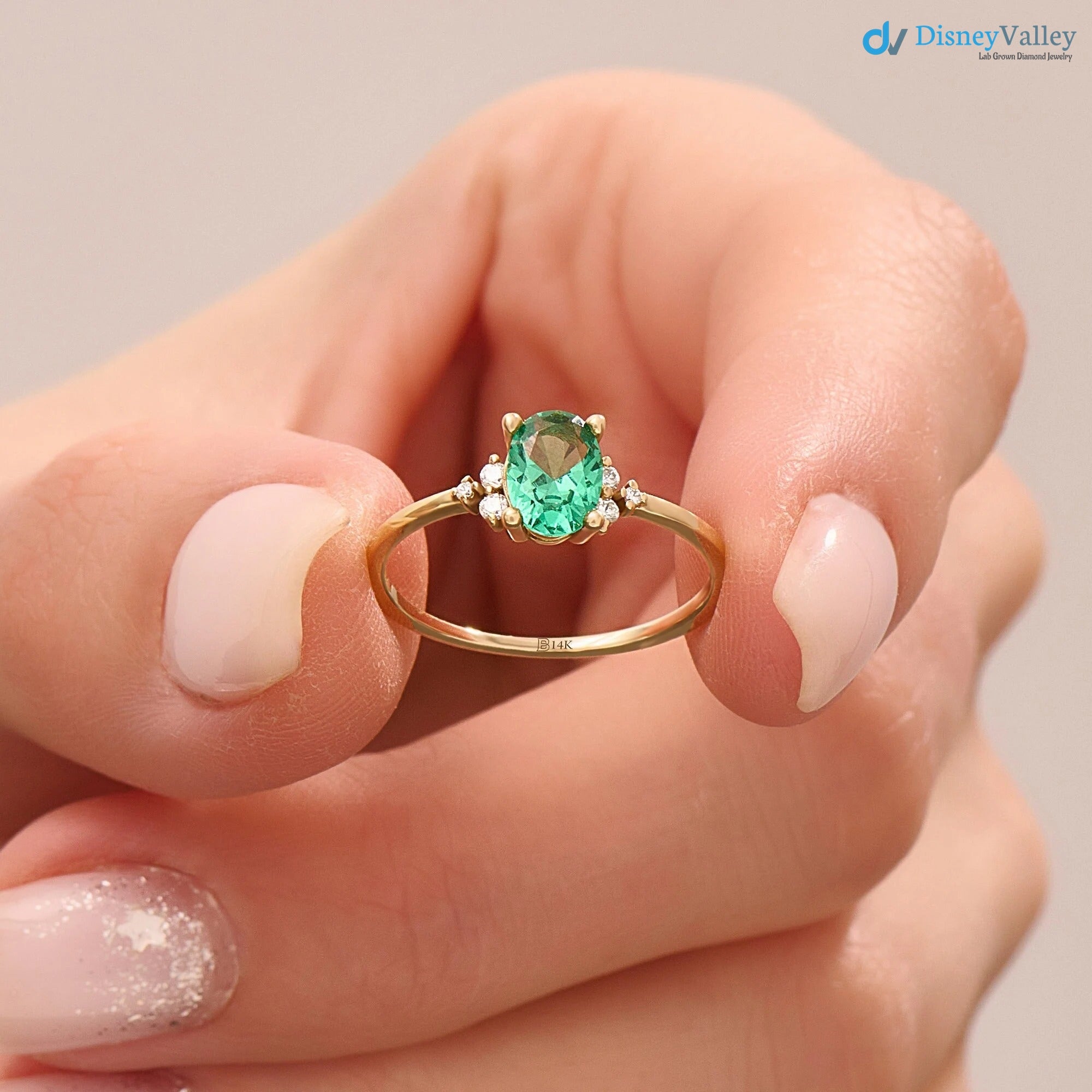 Oval Emerald Ring for Women Solid Gold Emerald Engagement Ring - DisneyValley 