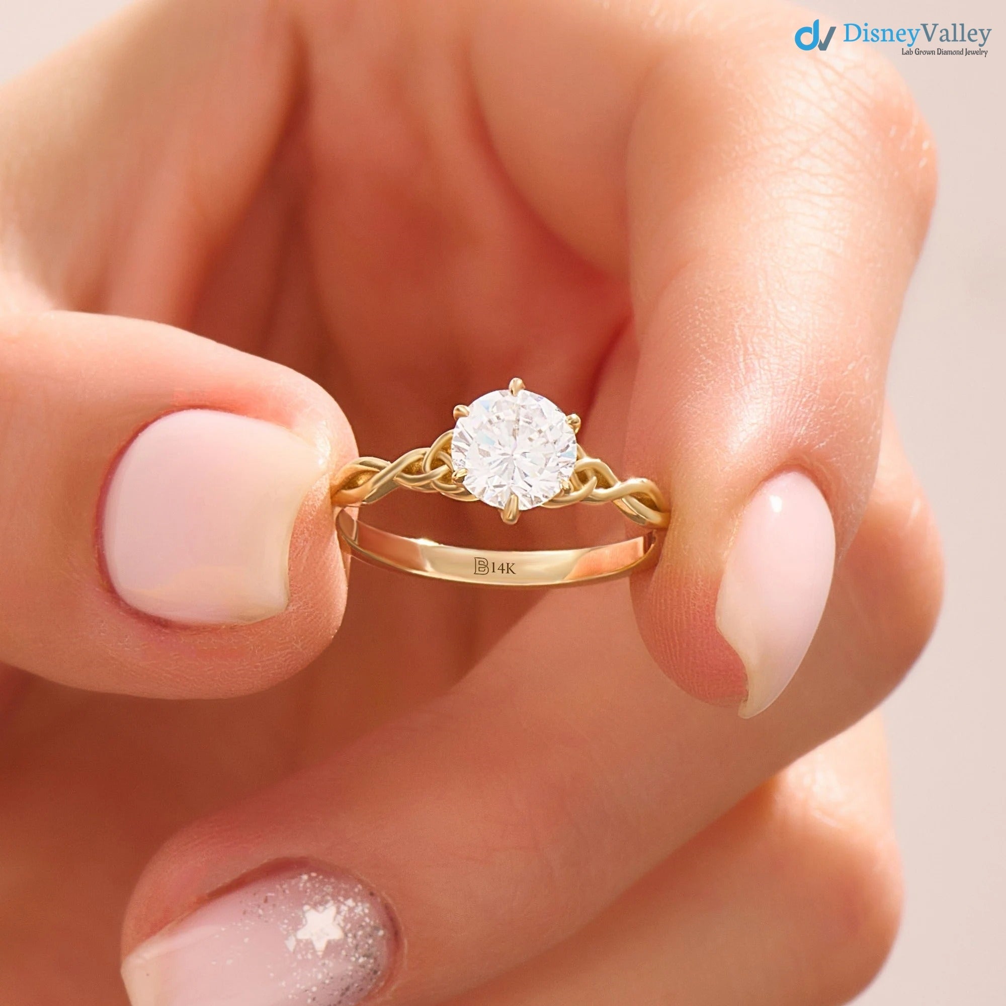 Celtic Knot Engagement Ring, Solid Gold Round Solitaire Ring, Twisted Irish Ring - DisneyValley 